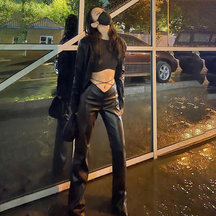 a woman wearing a mask