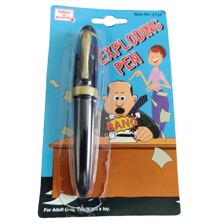 a black and gold pen in a package