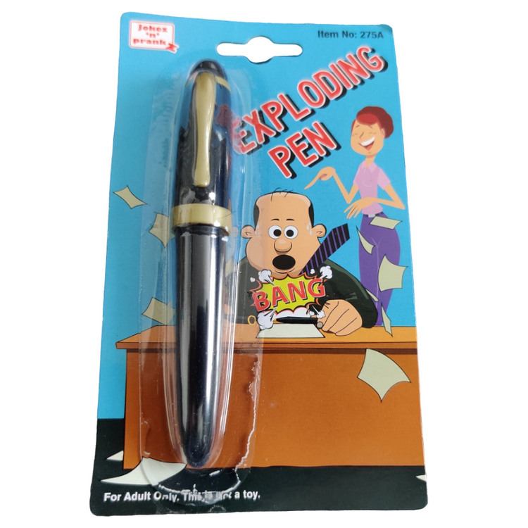a black and gold pen in a package