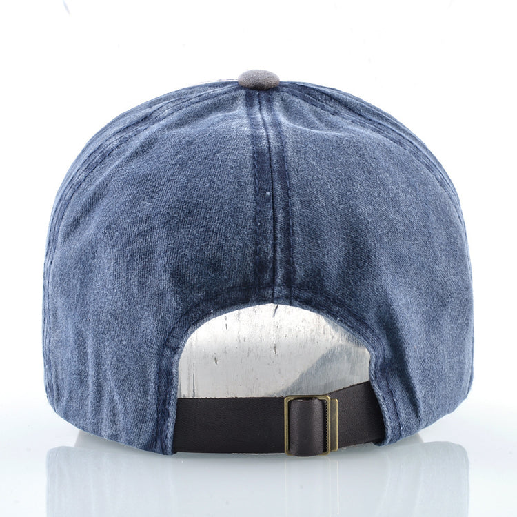 a blue hat with a black belt