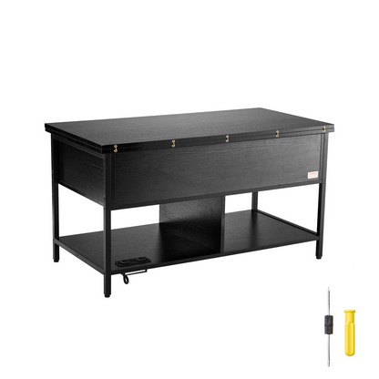 VEVOR Lift Top Coffee Table 39.4" Rectangle Coffee Table with Light & USB Black
