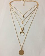 Layered Moon Disc Pendant Necklace