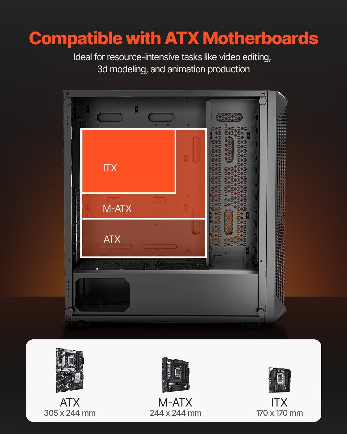 PC Gaming Case Mid-Tower Computer Case With 4 X 120 Mm Fans For ATX/M-ATX/ITX