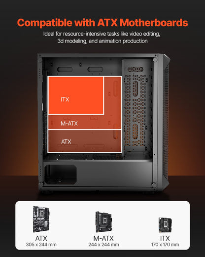 PC Gaming Case Mid-Tower Computer Case With 4 X 120 Mm Fans For ATX/M-ATX/ITX