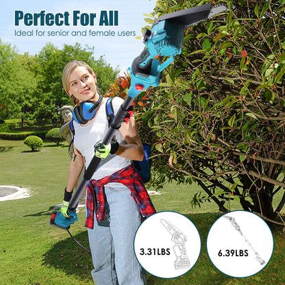 Cordless Pole Saw And Mini Chainsaw With Extension Pole 21V Battery 6IN Electric Brushless Pole Chainsaw With Digital Display Auto Oiler Safety Switch For Tree Trimming