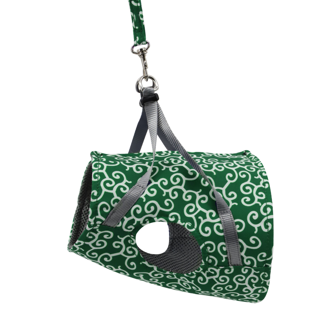 a green and white dog carrier