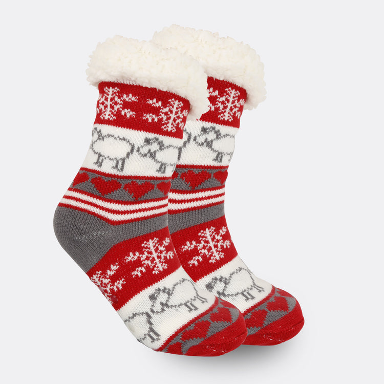 a pair of red and white socks