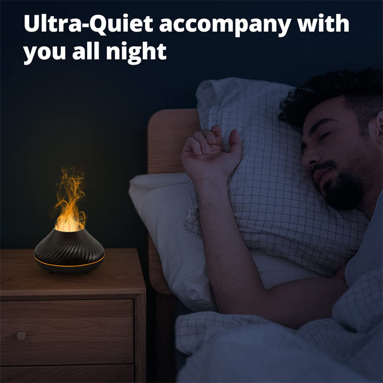 a man sleeping in bed with a burning lamp