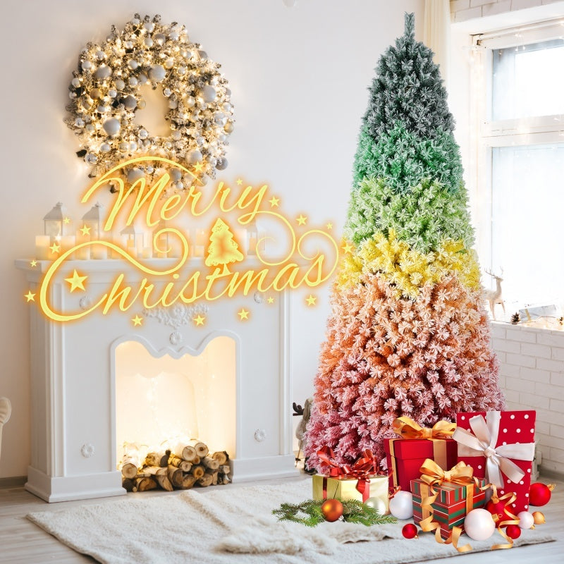 6FT 7.5FT Artificial Unlit Colorful Rainbow Hinged Christmas Tree, WITH PVC Branch Tips