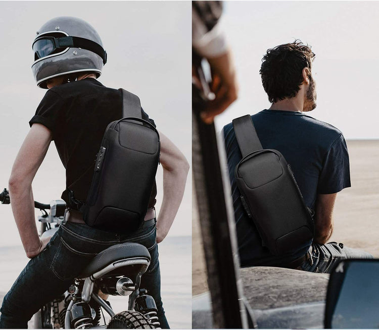 a man wearing a helmet and a backpack