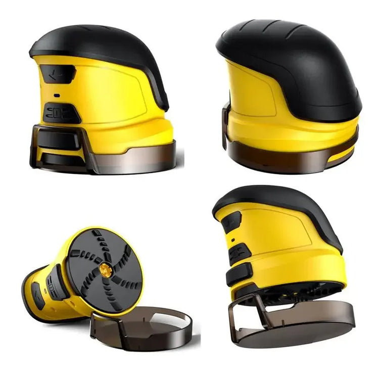 a collage of a yellow and black device