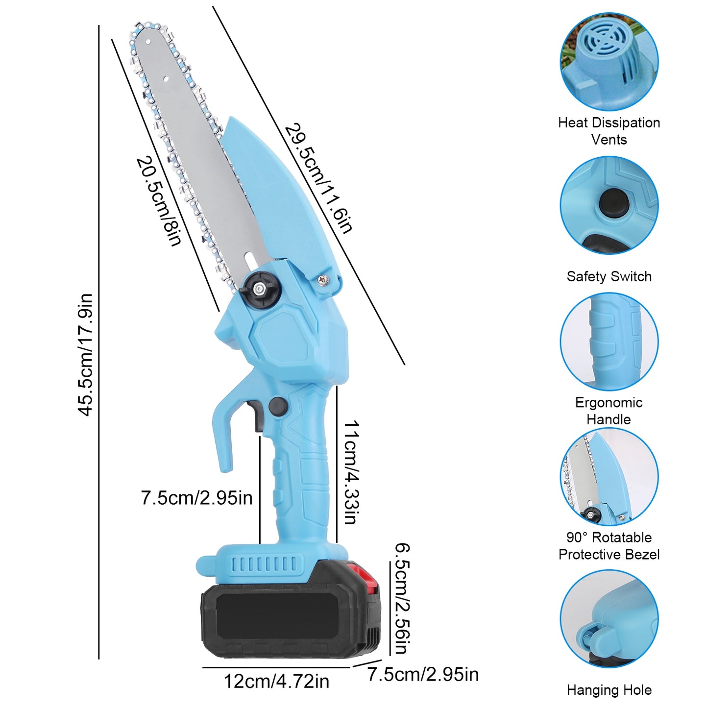 1Set Electric Mini Chainsaw Portable Handheld Cordless Small Chain Saw Battery Powered With 2Pcs 1200mAh Rechargeable Batteries 8in Chains Gloves Goggles For Pruning Trees Wood Cutting