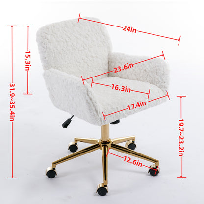 A&A Furniture Office Chair,Artificial Rabbit Hair Home Office Chair With Golden Metal Base,Adjustabl