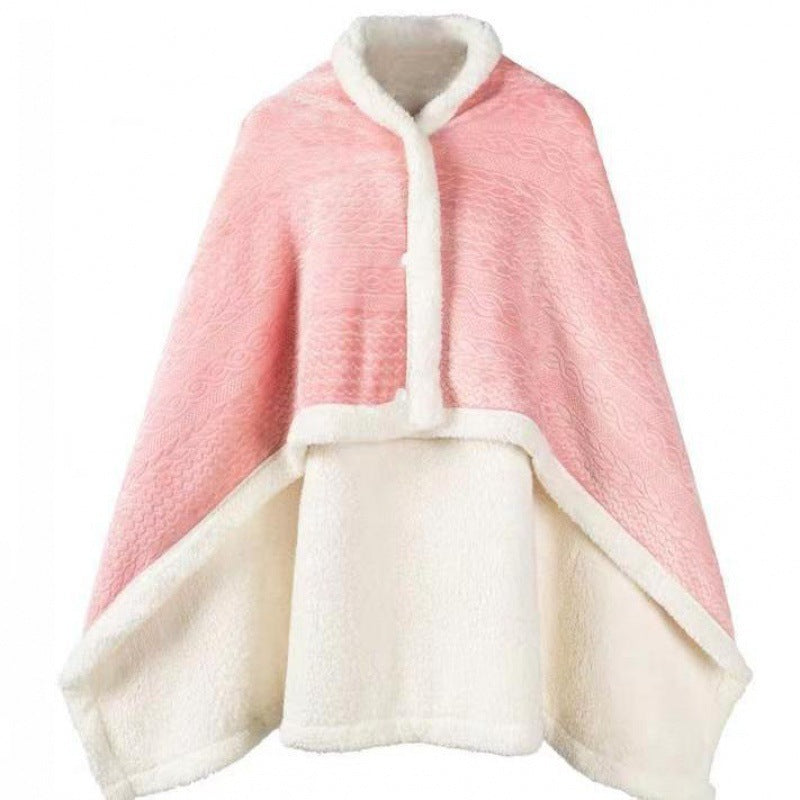 a pink and white poncho