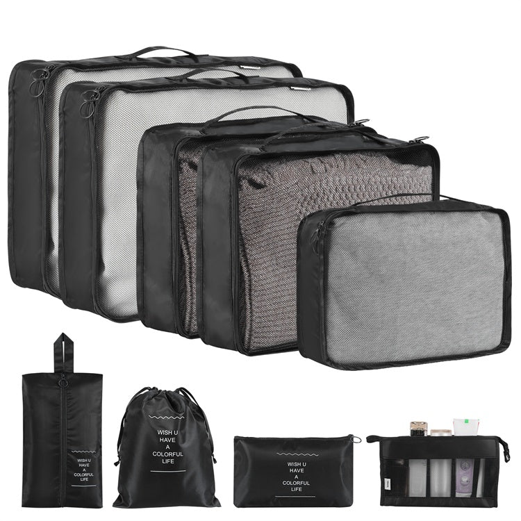 a group of black and white bags