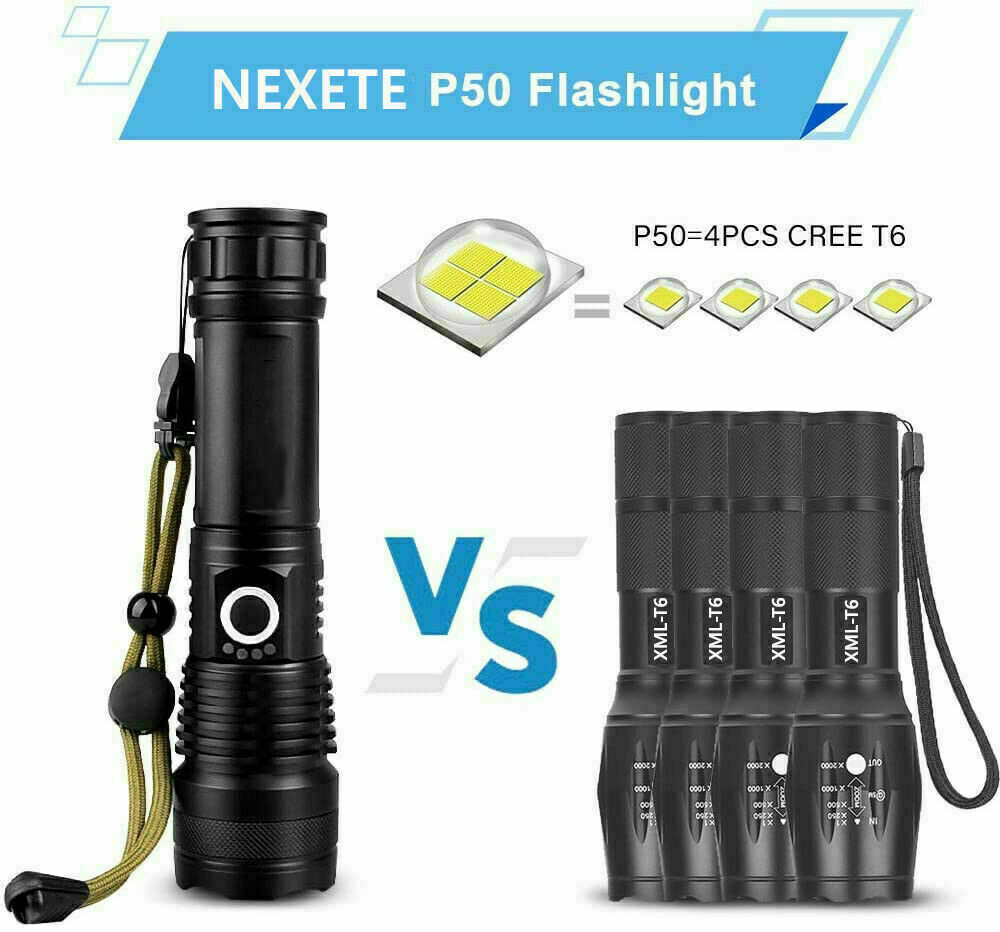a black flashlight with a cord and several different types of lights