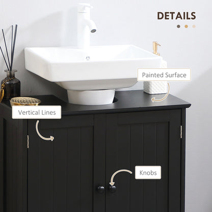 Under Sink Bathroom Cabinet, Pedestal Sink Storage Cabinet with 2 Doors, Shelf and U-Shape, Black