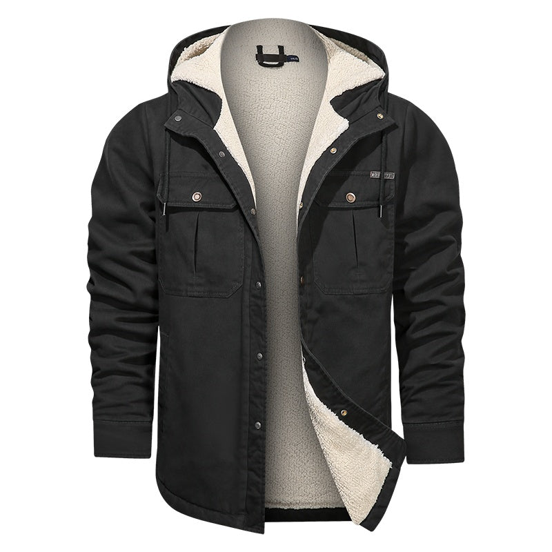 a black jacket with a white lining