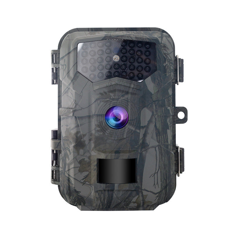 a camo camera with a blue circle