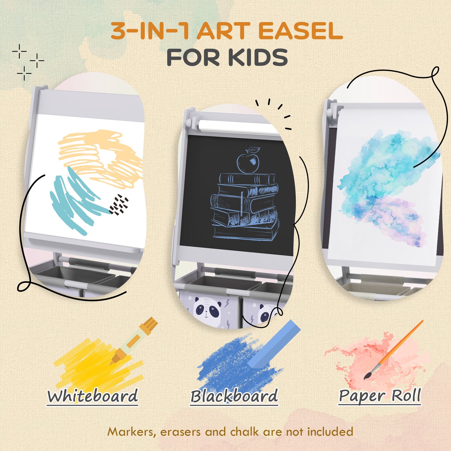 Art Easel for Kids with Paper Roll, Blackboard, Whiteboard, Storage