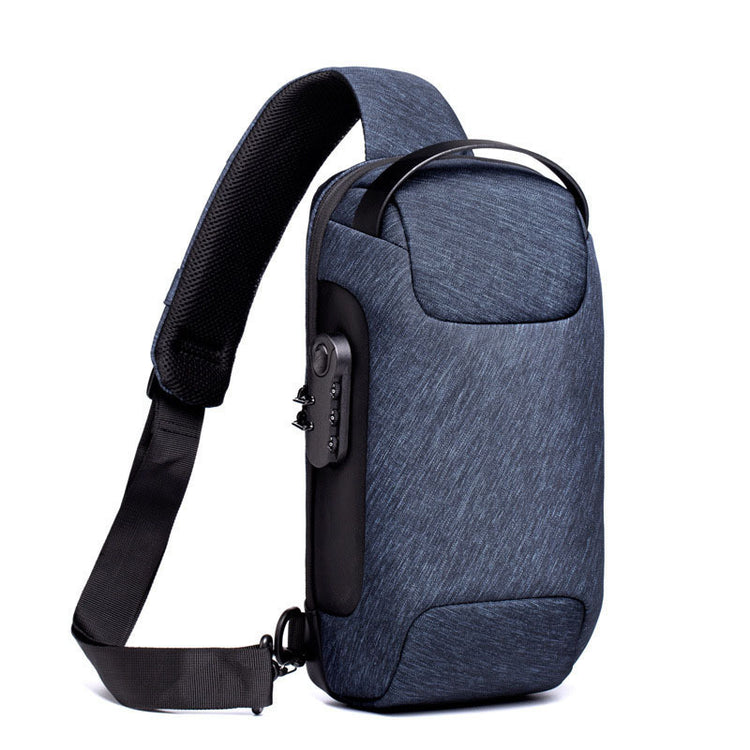 a blue bag with a strap