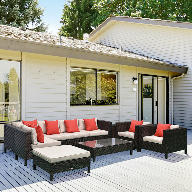 a patio with a couch and a table