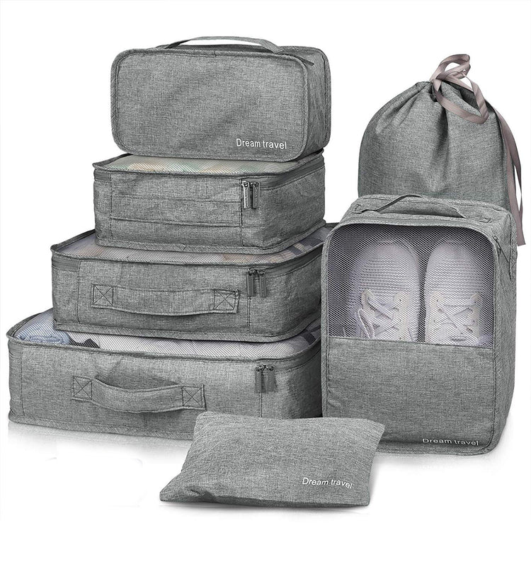 a group of grey bags