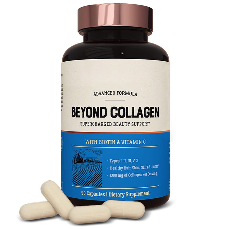 a bottle of collagen with white capsules