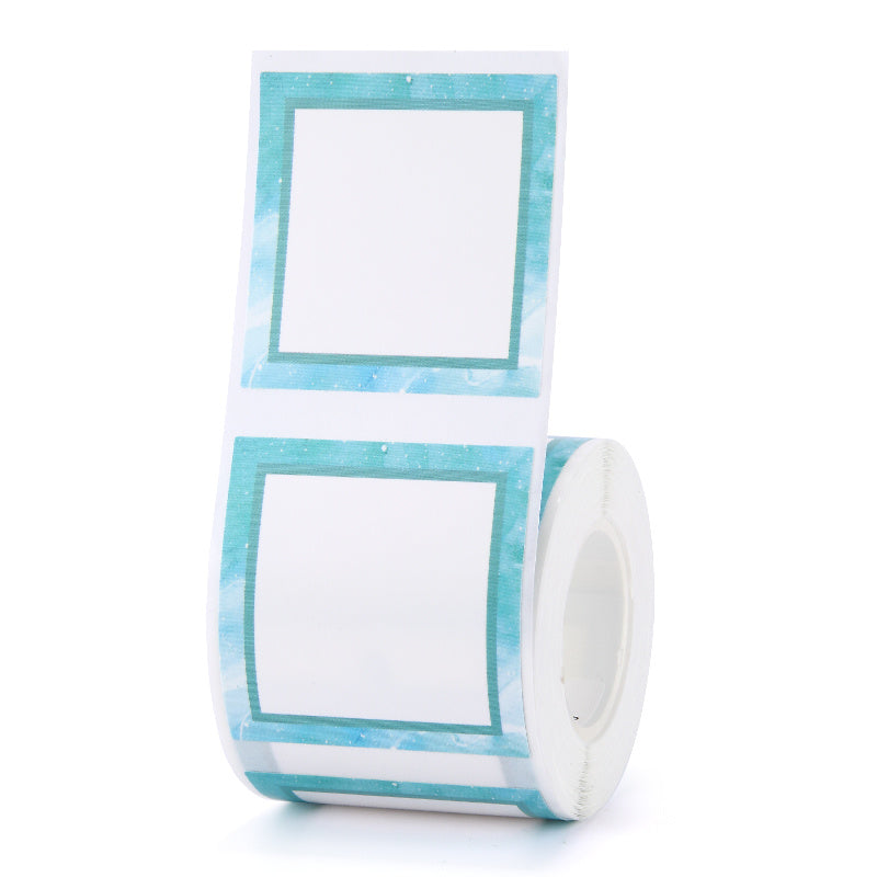 a roll of white and blue labels