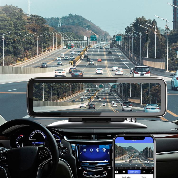 a car with a view of the road from the front seat