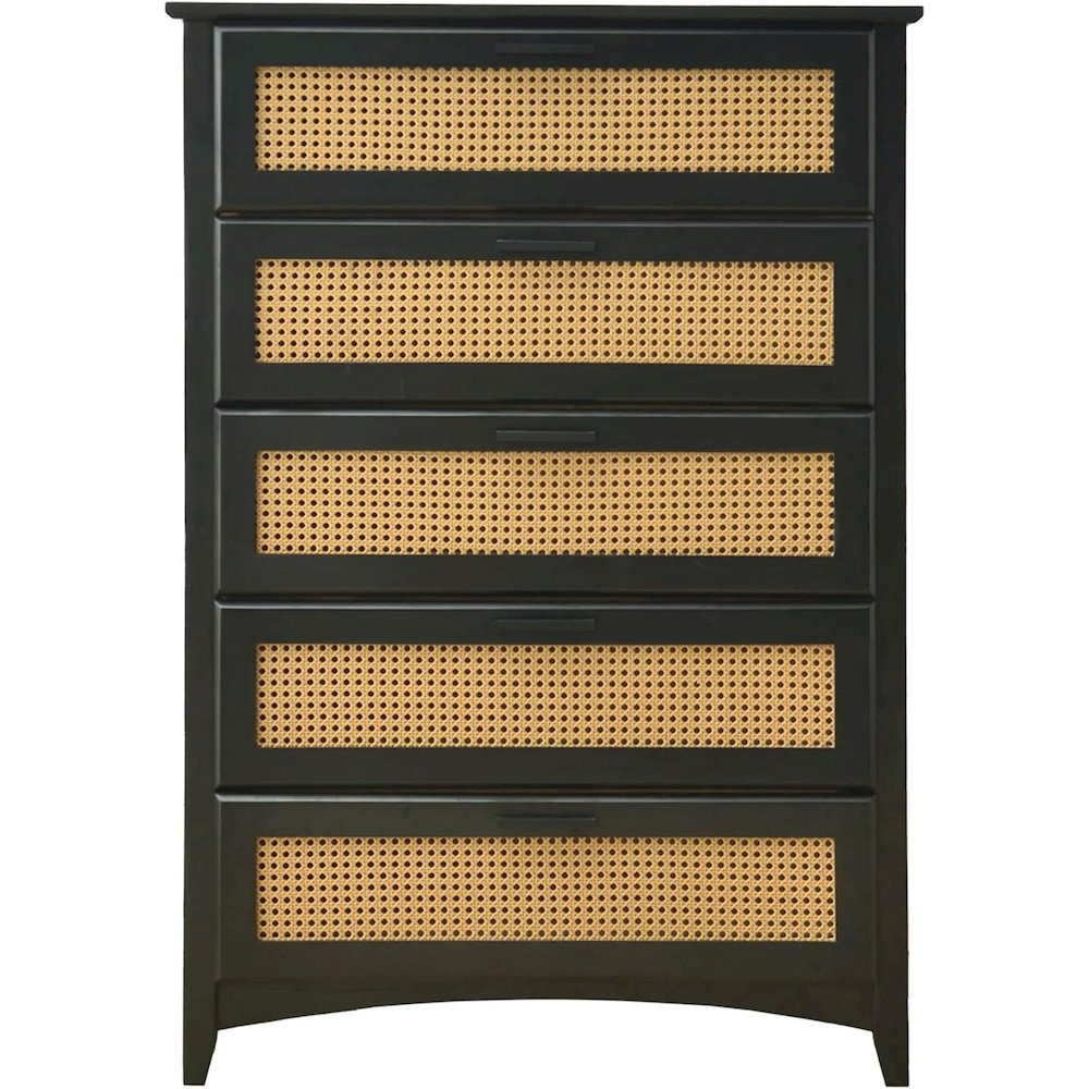 Woodpeckers Furniture And Mattress Pine Wood Chest with Rattan Drawers (Black)