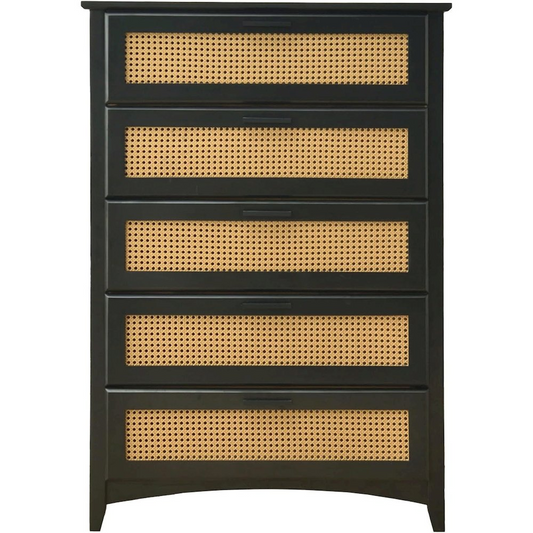 Woodpeckers Furniture And Mattress Pine Wood Chest with Rattan Drawers (Black)