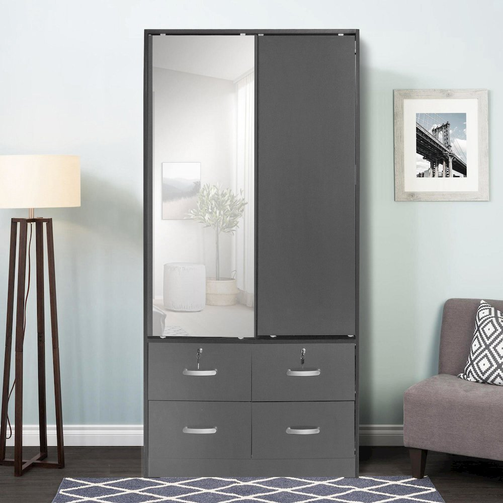 Double Sliding Door Wardrobe with Mirror