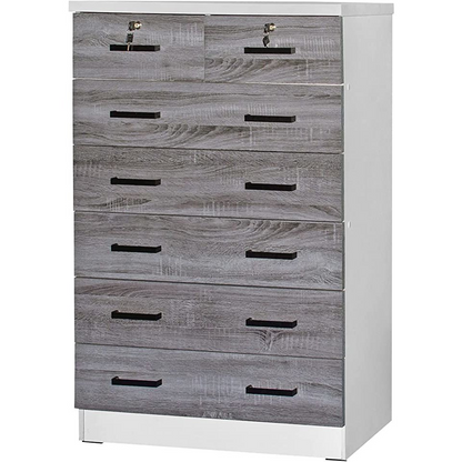 7 Drawer Chest Wooden Dresser with Lock (Gray + White)
