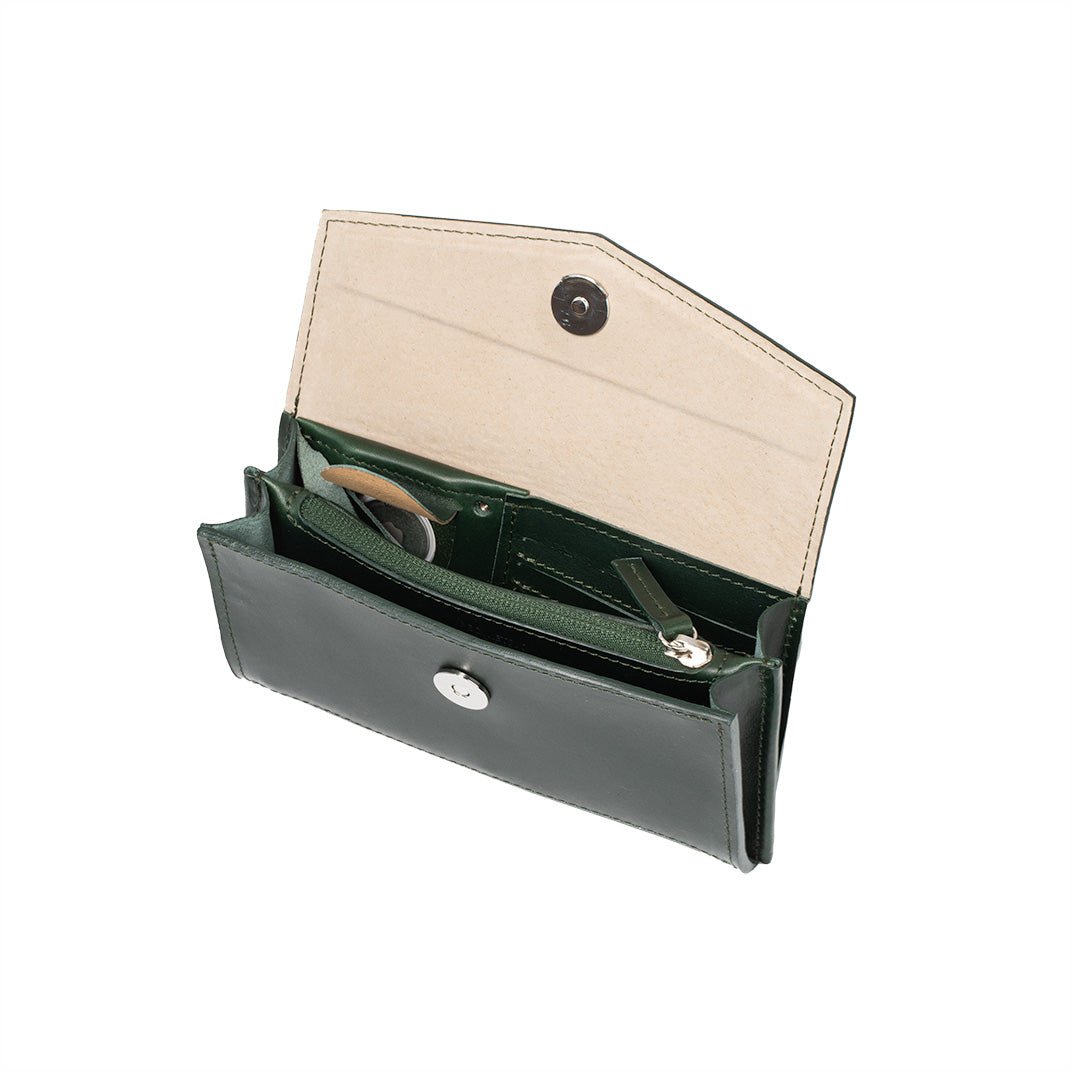a green and white wallet