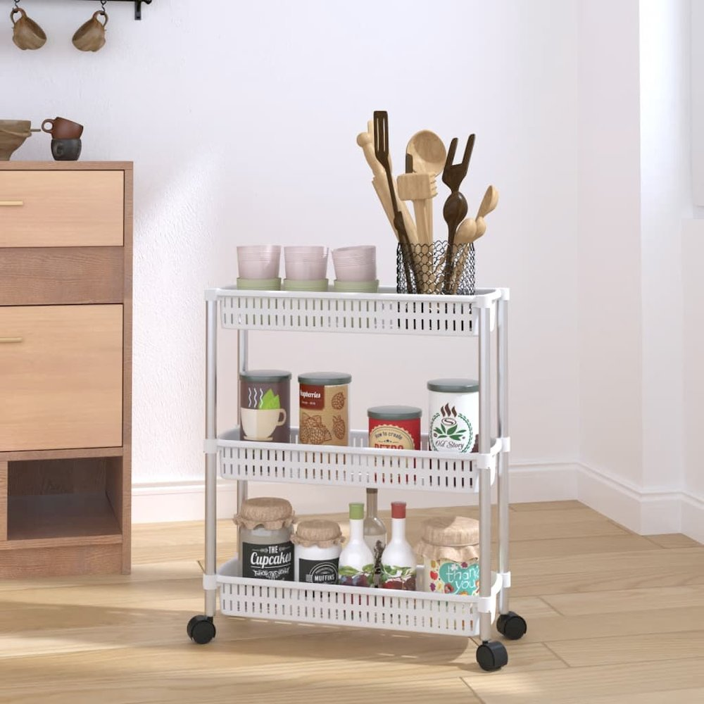 3-Tier Storage Trolley Silver and White Aluminum