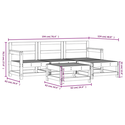 vidaXL 5 Piece Patio Lounge Set White Solid Wood Pine
