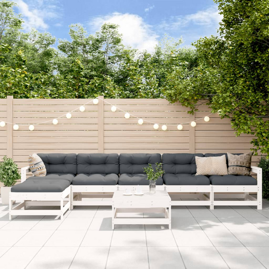 vidaXL 7 Piece Patio Lounge Set White Solid Wood Pine