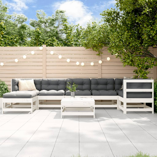 vidaXL 8 Piece Patio Lounge Set White Solid Wood Pine