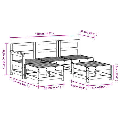vidaXL 5 Piece Patio Lounge Set White Solid Wood Pine