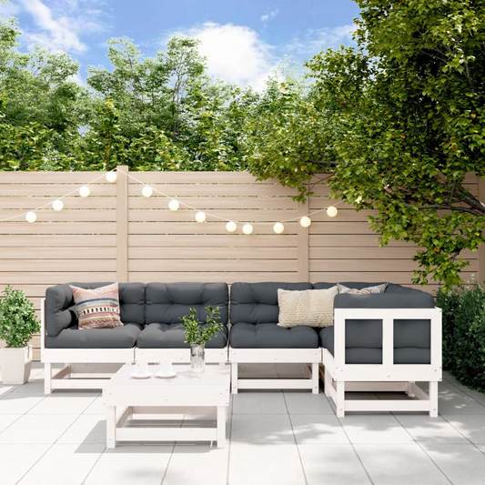 vidaXL 6 Piece Patio Lounge Set White Solid Wood Pine