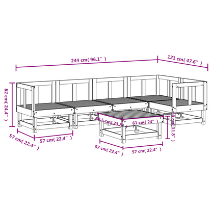 vidaXL 6 Piece Patio Lounge Set White Solid Wood Pine