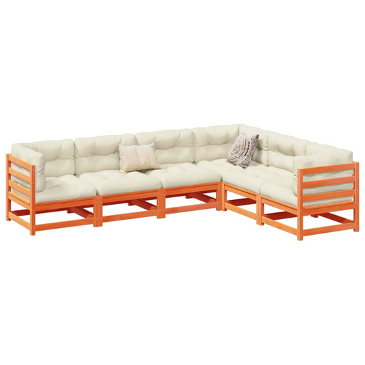 vidaXL 6 Piece Patio Sofa Set Wax Brown Solid Wood Pine