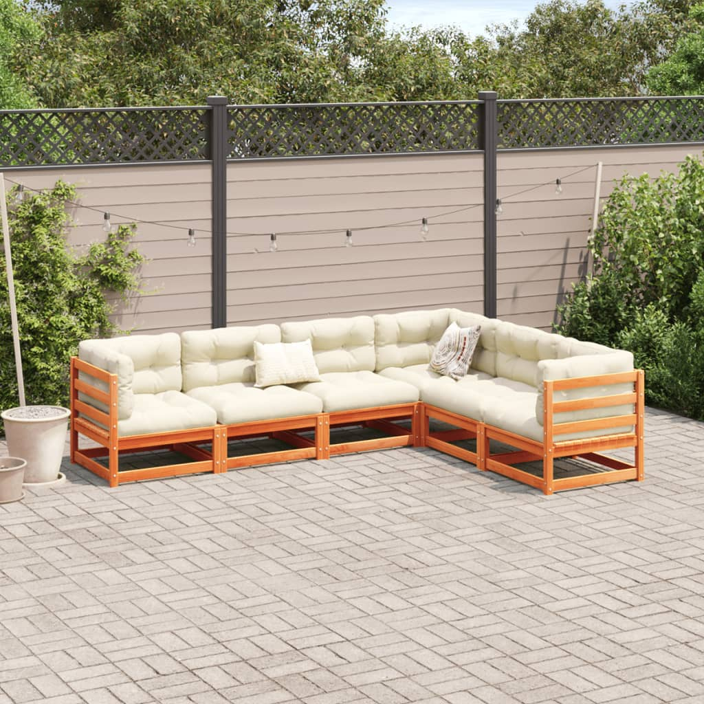 vidaXL 6 Piece Patio Sofa Set Wax Brown Solid Wood Pine