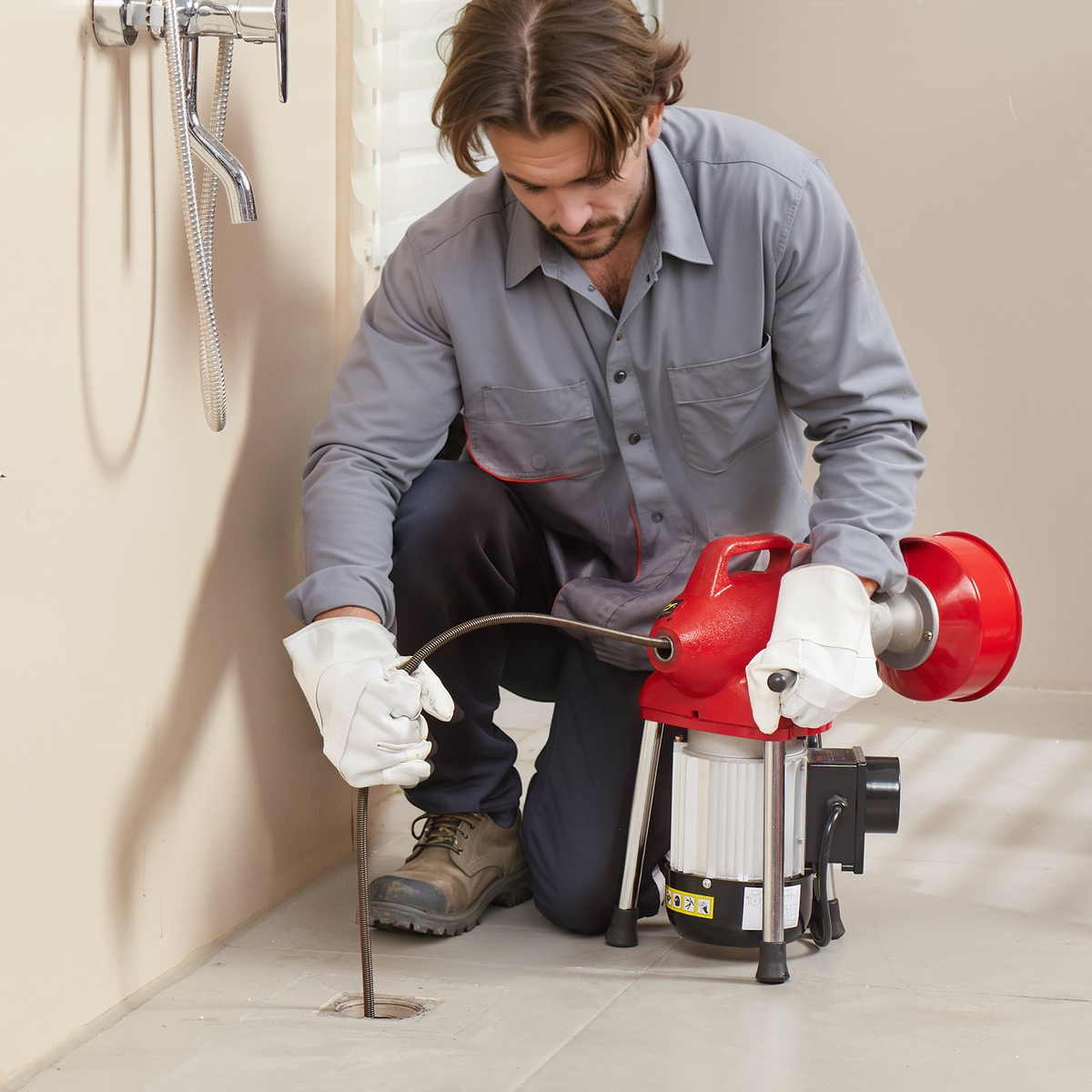 a man using a tool to drill a hole in the floor