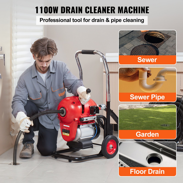 a man using a drain cleaner machine