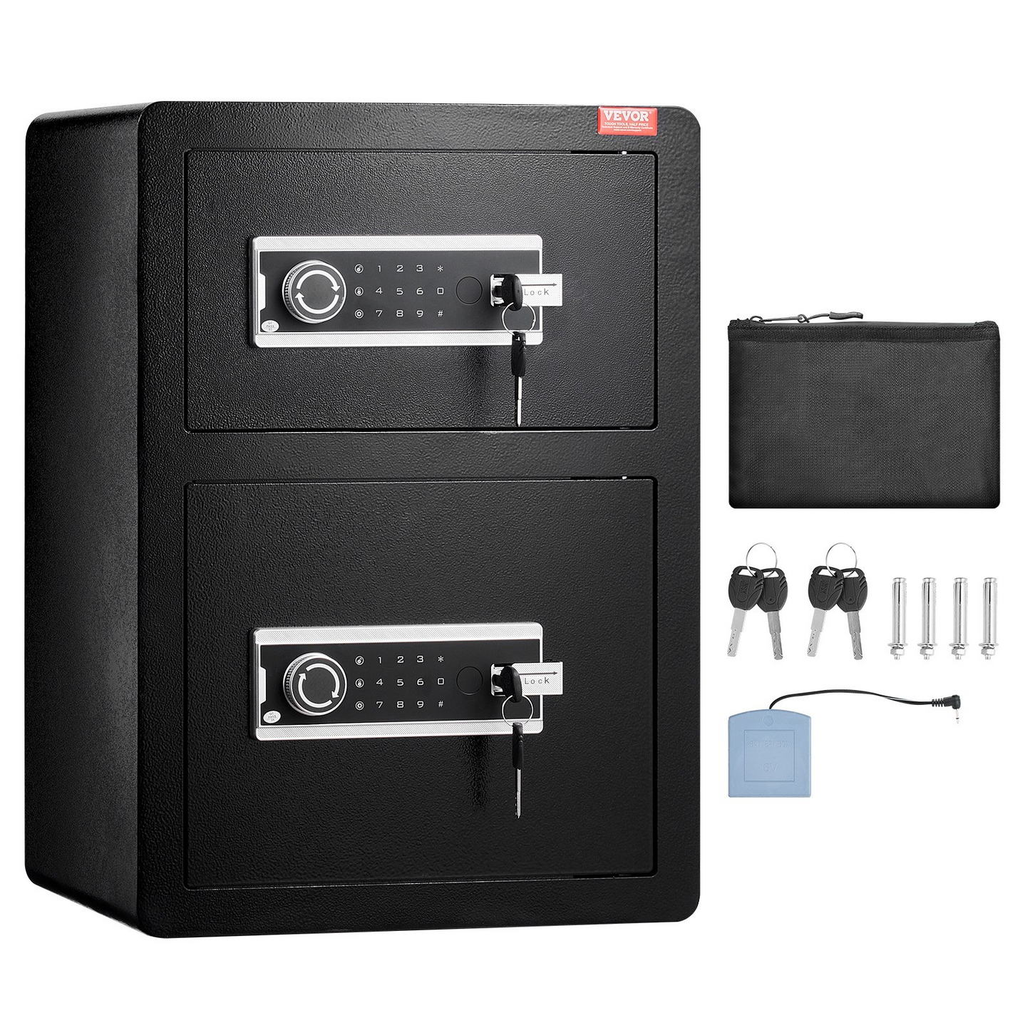 VEVOR Double Door 3.5 cu.ft Safe Box with Key Lock Password Fireproof Bag Black,organize cash, passports, jewelry, gold, watches and documents