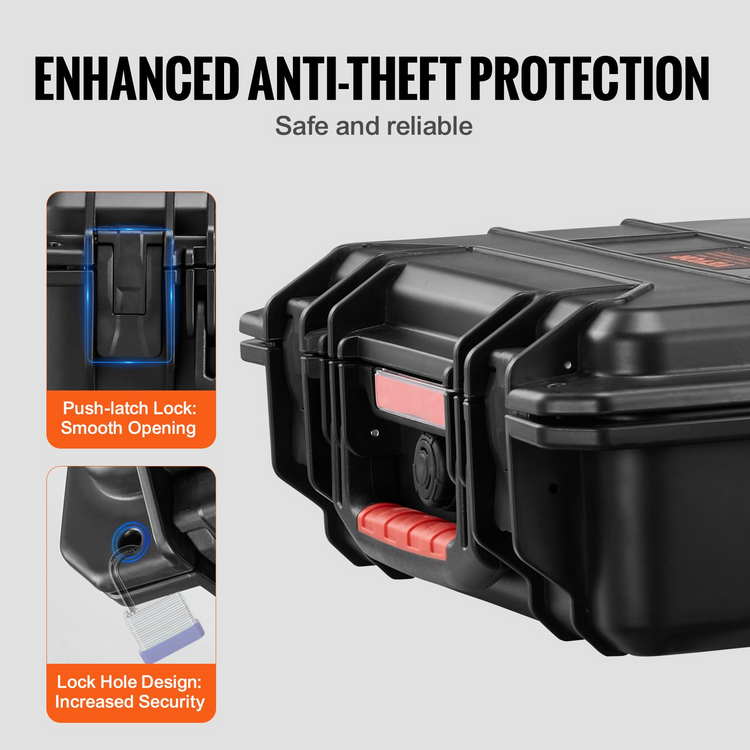 a black case with red and blue labels