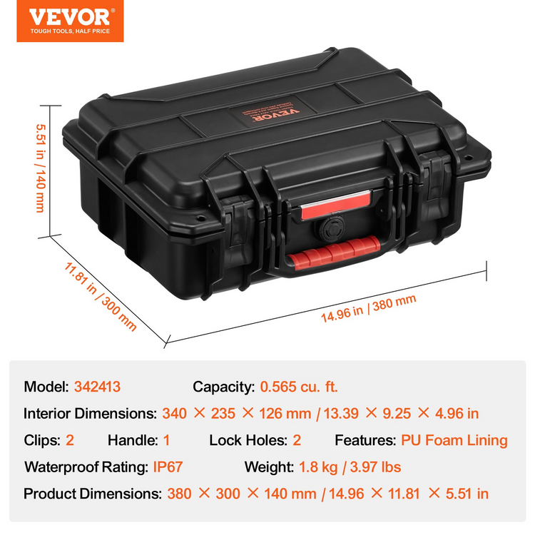 a black case with red handles