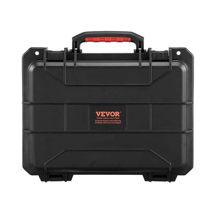 a black case with red text